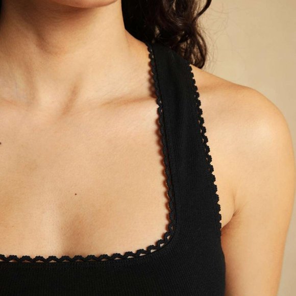 NWT ROUJE Addie Dress Cross Back with Scallop Lace Detail at Edges Black - Picture 10 of 10